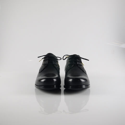 女用黑色拼接德比皮鞋