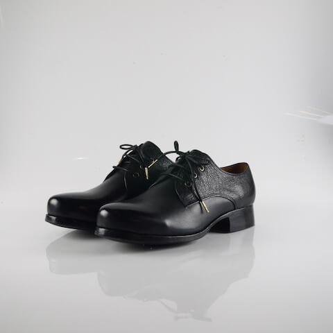 女用黑色拼接德比皮鞋