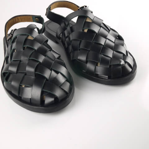 夏天女用黑色編織皮革涼鞋