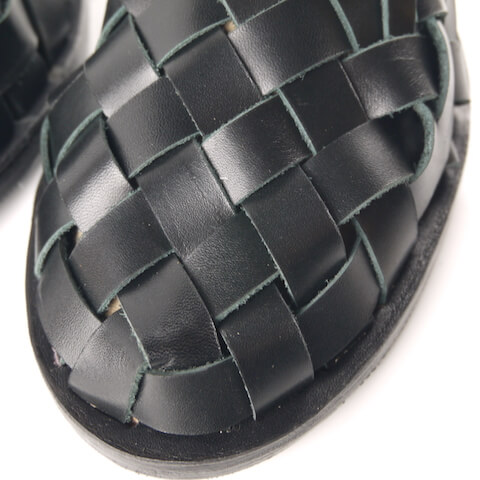 夏天女用黑色編織皮革涼鞋